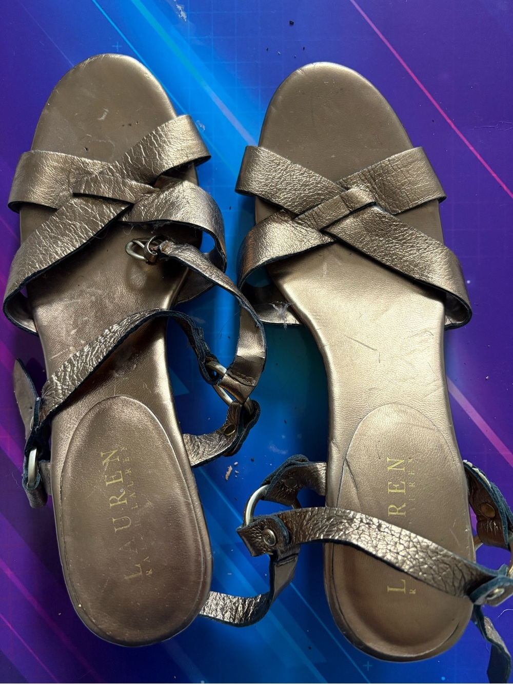 Lauren Ralph Lauren Metallic Bronze Crisscross Strap Sandals